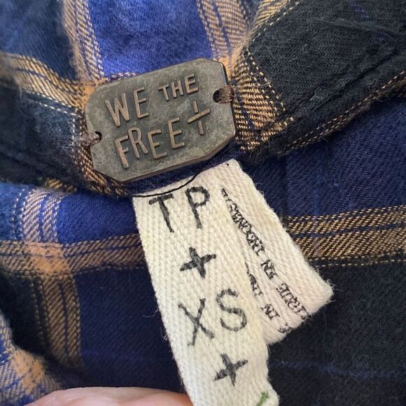 We The Free People Cotton Plaid Button‎ Down Flannel Western Shirt Blue XS - Picture 10 of 12